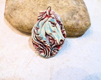 horse pendant, romantic fairy costume jewelry, ceramic craft supplies for jewelry mounting, coral blue