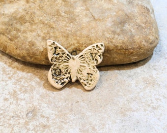 butterfly pendant, boho hippie chic romantic, pastel, artisanal ceramic supply, lace, beige