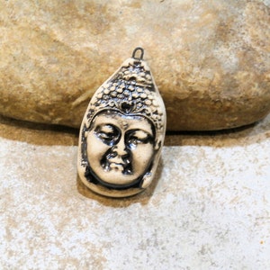 Buddha zenitude ceramic pendant, hippie boho zen travel, artisanal ceramics, costume jewelry supplies, beige, terracotta image 1