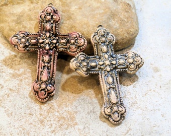 Pendentif grande croix, pendentif XXL, céramique artisanale, fournitures loisirs créatifs bijoux ou décoration maison