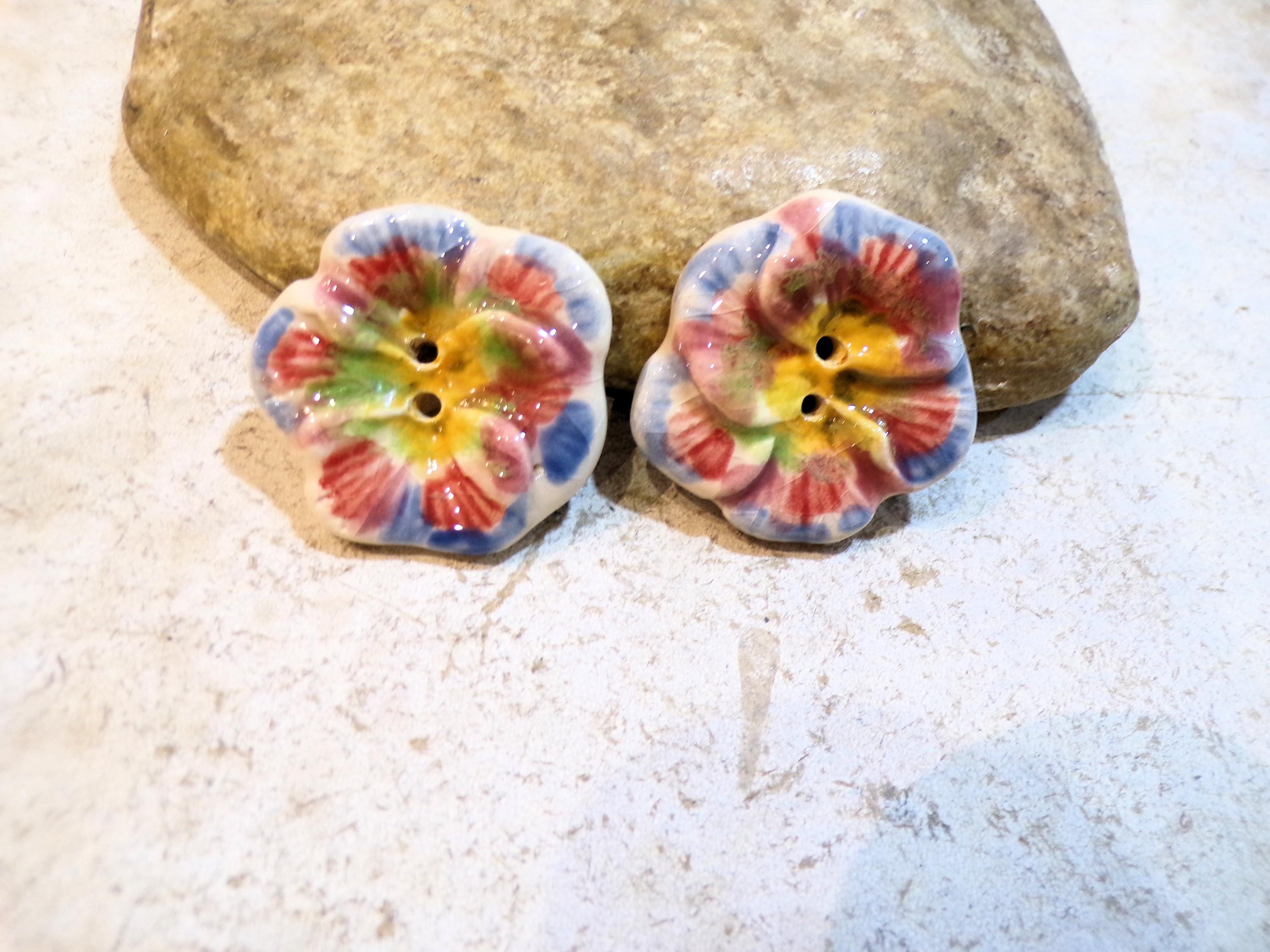 Bouton Ancien De Mercerie - Fleur Bleue, Lot De 1 à 10 Pièces, Occasion
