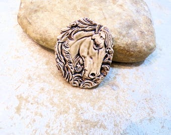 horse cabochon, romantic fairy, ceramic craft supplies for mosaic jewelry mounting or box decoration, light brown