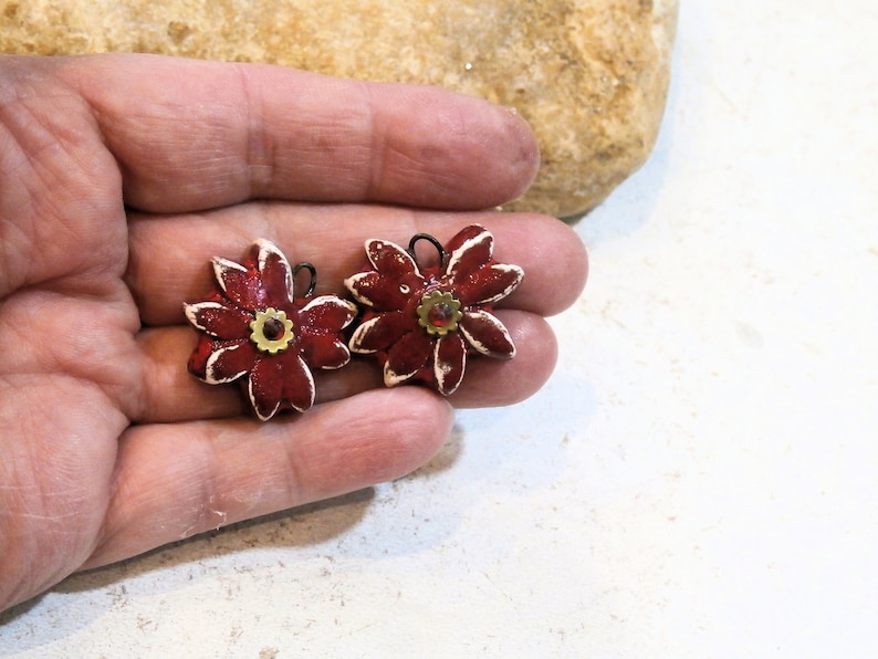 flowers ooak components red or black daisy flowers 2 charms for earrings ooak handmade ceramic supply