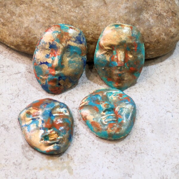 cabochon visage pour création bijou steampunk ou collage ou mosaïque, effet rouille patine, céramique artisanale, au choix