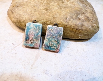rectangular charms for earrings, supplies for creating handmade ceramic jewelry, boho geometries, lilac blue