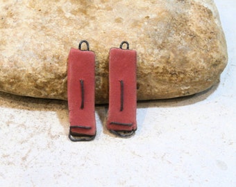 charms for earrings, handmade ceramic, boho tribal modern design, costume jewelry supplies, staples, matte red