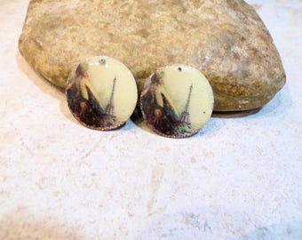 trip to Paris, Eiffel Tower, French cancan, 2 round charms, medals, pieces for creating retro earrings or necklaces, charms