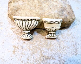 antique basin cabochon, vase, supply for mosaic collage on box or dollhouse or costume jewelry, beige handmade ceramic