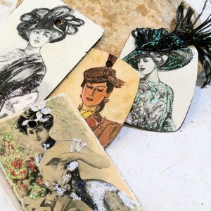 pendentif en mélaminé vintage pour montage bijou, scrapbooking, carterie, portrait de femme rétro, vert rose image 5
