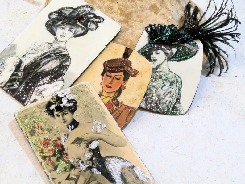 pendentif en mélaminé vintage pour montage bijou, scrapbooking, carterie, portrait de femme rétro, vert rose image 5