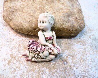 dancer, ballerina, porcelain doll, handmade ceramic, beige pink pendant, supplies for jewelry assembly or home decoration