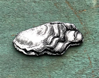 Vintage Oyster Illustration Lapel Pin Pinback Button Badge Seashell Chef Cook