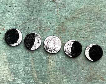 Triple Goddess Lunar Phase Moon Eclipse Pin Lapel Pin Pinback Button Outer Space Stars Galaxy Galaxies Unique Macabre Goth Glam Gypsy Art