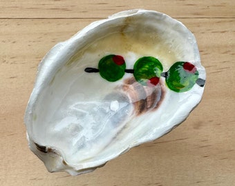 Oyster Shell Martini Glass - Kitsch Hand Made Hand Painted Martini Olives Trinket Ring Dish Gift