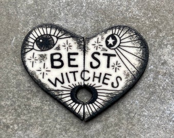 Best Witches BFF Best Friends Lapel Pins Buttons Halloween Ouija Planchette Occult