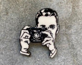 Photographer Pin Vintage Illustration Button