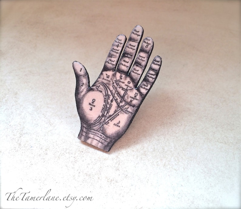 Palmistry Palm Reading Hand Fortune Teller Button Occult Pin Witchcraft Pendant image 1