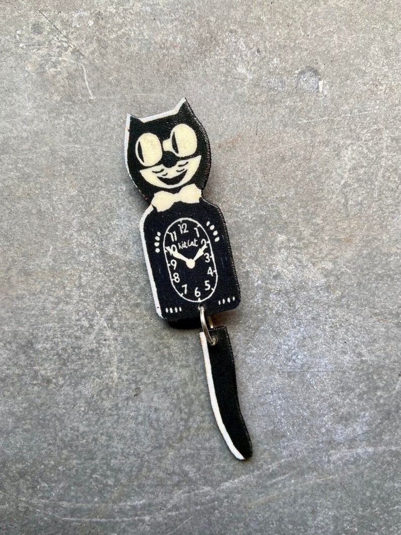 Kit Cat Clock Pin Button Moving Tail Brooch Etsy