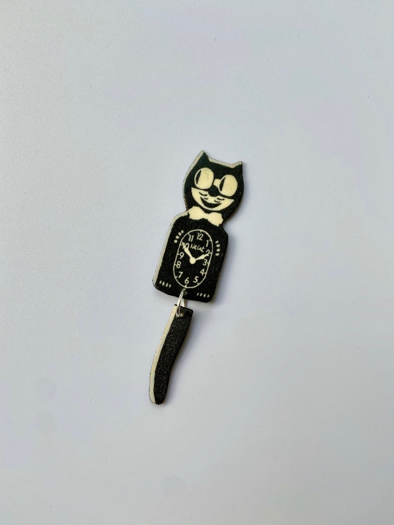 Kit Cat Clock Pin Button Moving Tail Brooch Etsy