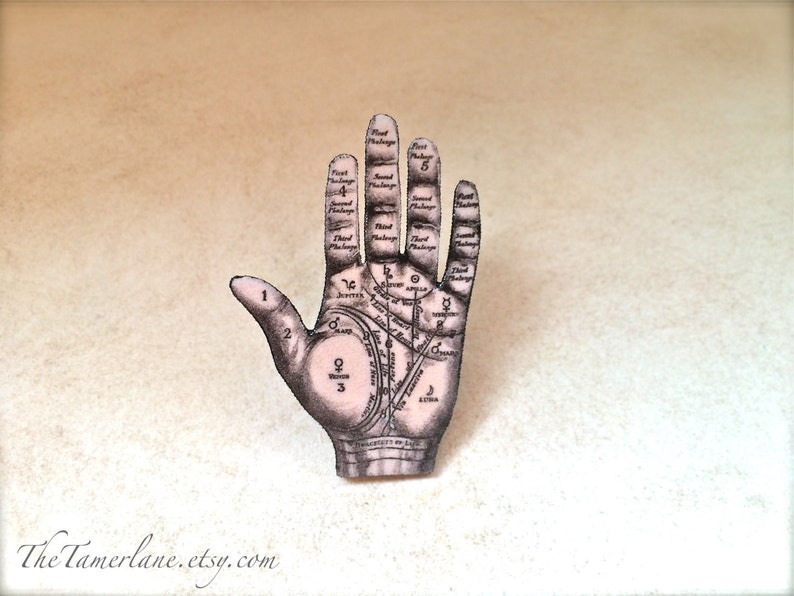 Palmistry Palm Reading Hand Fortune Teller Button Occult Pin Witchcraft Pendant image 2