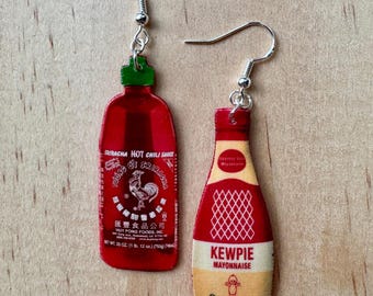 Kewpie and Siracha dangle earrings fake food yes chef
