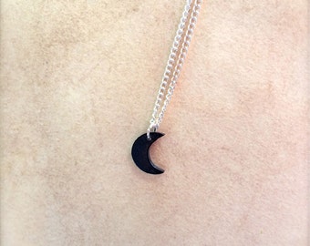 tiny dark cresent moon necklace with silver chain