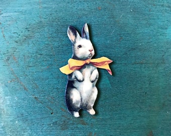 Vintage Bunny Rabbit Pin Button Circus Tie Tack Bow Alice in Wonderland White Rabbit Lapel Pin