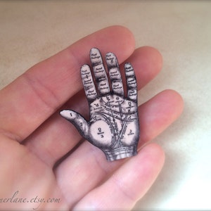 Palmistry Palm Reading Hand Fortune Teller Button Occult Pin Witchcraft Pendant image 3