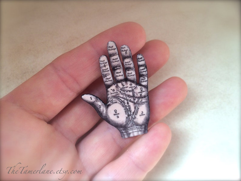 Palmistry Palm Reading Hand Fortune Teller Button Occult Pin Witchcraft Pendant image 3