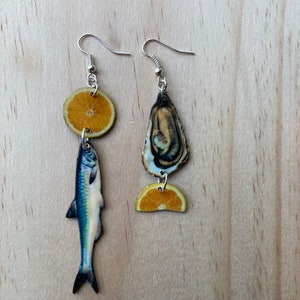 Anchovy and Oysters Earrings summer fun food sardines anchovie novelty gift lemon fake food image 4