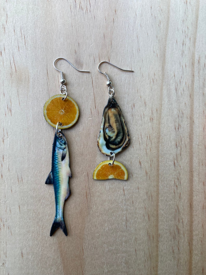 Anchovy and Oysters Earrings summer fun food sardines anchovie novelty gift lemon fake food image 4