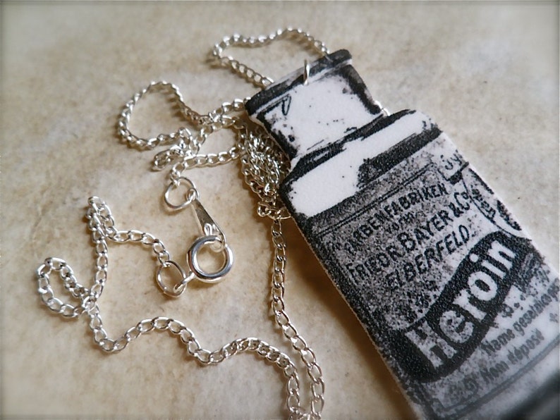 bayer heroin bottle necklace with silver plated chain image 2