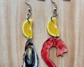 Aperitivo Hour Shrimp Cocktail Oyster Earrings  Happy Hour Fun Fake Food Dangle Earrings