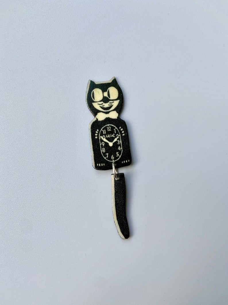 Kit Cat Clock Pin Button Moving Tail Brooch Etsy