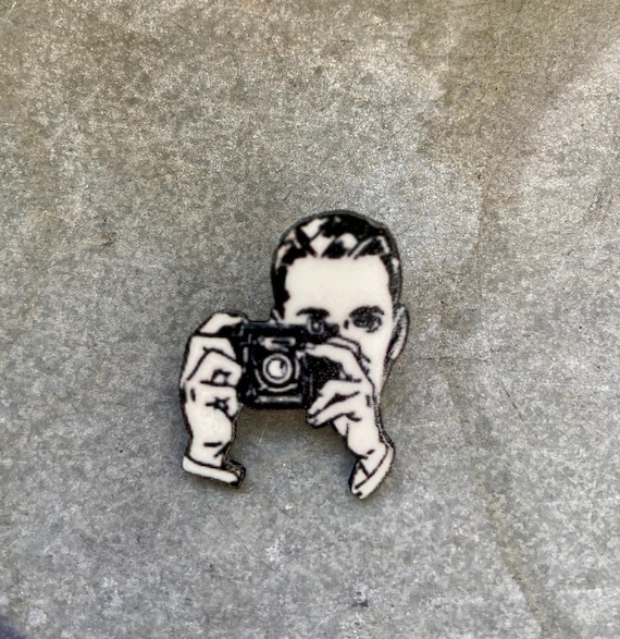 Photographer Pin Vintage Illustration Button
