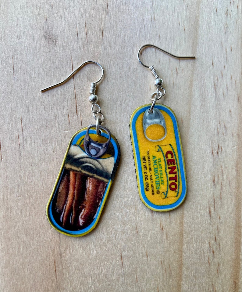 Tinned Fish Earrings summer fun food sardines novelty gift image 1