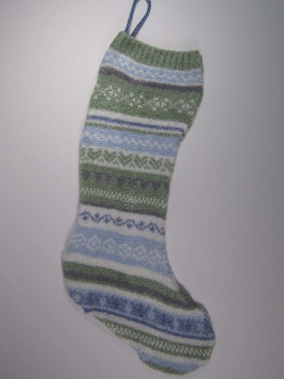 Light Blue Knit Christmas Stockings With Blue And White Etsy