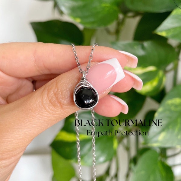 Black Tourmaline Necklace In Stainless Steel Chain | Empath Protection Necklace | Healing Crystal Gift | Unisex Gift With Gift Box