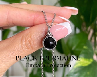 Black Tourmaline Necklace: Stainless Steel Chain, Empath Protection