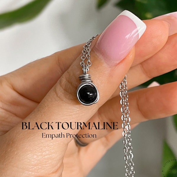 Black Tourmaline Necklace In Stainless Steel Chain | Empath Protection Necklace | Healing Crystal Gift | Unisex Gift With Gift Box