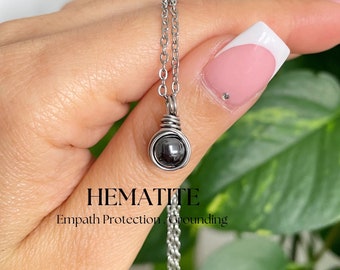 Hematite Necklace In Stainless Steel Chain | Empath Protection Necklace | Grounding | Healing Crystal Gift | Unisex Gift With Gift Box