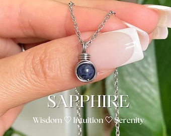 Sapphire Stainless Steel Necklace: September Birthstone Healing Crystal