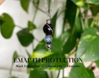 Empath Protection Necklace  Stainless Steel | Black Tourmaline, Labradorite, Hematite -