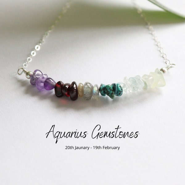 Aquarius Necklace, January Birthday, February Birthday Gift For Her, Zodiac Gemstone Necklace