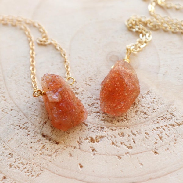 Raw Sunstone Necklace, Leo Necklace, Sacral Chakra