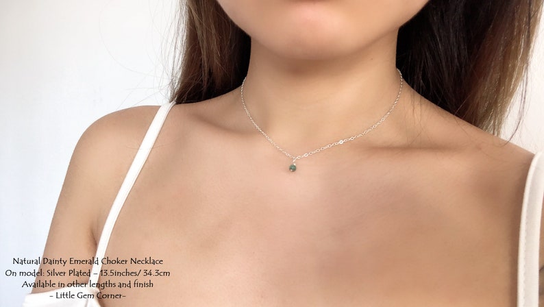 Birthday Gift For Her May Birthstone Gold And Rose Gold Emerald With Silver Natural Dainty Emerald Choker Necklace