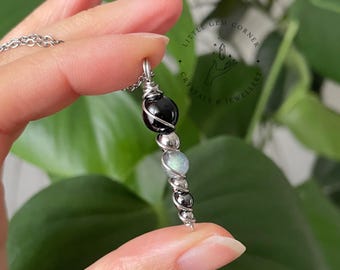 Empath Protection Necklace Stainless Steel | Black Tourmaline, Labradorite, Hematite | Unisex Gift