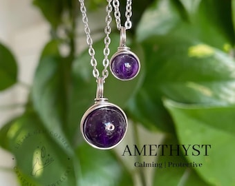 Amethyst Necklace: Stainless Steel Chain, February Birthstone