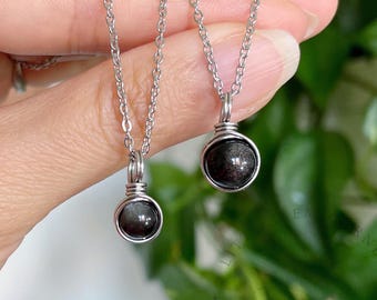 Handmade Silver Sheen Obsidian Necklace: Stainless Steel Healing Crystal
