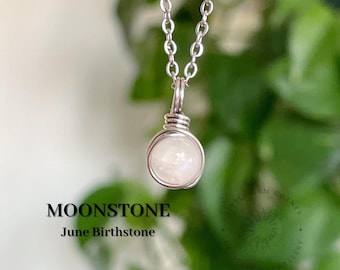 Moonstone Necklace: Stainless Steel Chain, June Birthstone, Healing Crystal